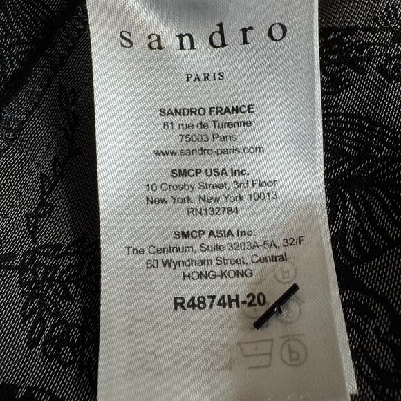 Sandro Paris Ruffle Hem Mini Dress Womens 1 Black Tiger Print Short Sleeve - Picture 15 of 16